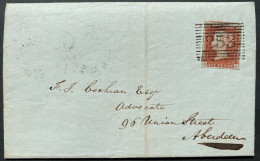 Lettre N°3 1 Penny Rouge Brun PL45 Lettre BA Obl Number 253 De "MOSSAT AND MILLPORT" Ecosse Pour ABERDEEN SUPERBE - Storia Postale