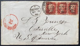 Lettre N°26 X3 1 Penny Oblitérés Dupleix De DERBY 242 Pour NEW YORK USA, Dateur " NY Paid " TTB - Covers & Documents