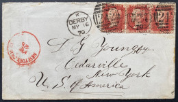 Lettre N°26 X3 1 Penny Oblitérés Dupleix De DERBY 242 Pour NEW YORK USA, Dateur " NY Paid " TTB - Cartas