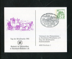 "BUNDESREPUBLIK DEUTSCHLAND" 1981, Privatpostkarte Mit Abb. Einer Postkutsche, SSt. "Bochum" (12907) - Privatpostkarten - Gebraucht