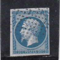 France - Année 1853-1860 - N°YT 14B - 20c Bleu - Oblitération Pointillés Fins - 1853-1860 Napoleon III