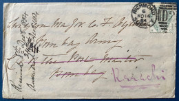 Lettre N°82 5d Vert Oblitéré Nov 1884 Dateur Dupleix RICHMOND D21 Pour BOMBAY Puis Réexpédié à KARACKI ! Rare - Cartas & Documentos