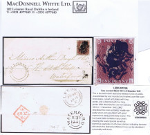 Great Britain 1841 1d Red Black Plate 5 QI Used On Cover Leeds To Waterford, Black Maltese Cross, Close To Large Margins - Storia Postale