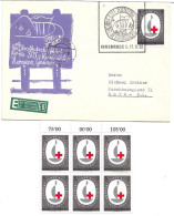 2308a: Österreich 1963, Postkutsche Hermann Gmeiner, Frankatur Rotes Kreuz+ Sechserblock ** - Secourisme