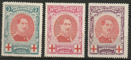  Belgie 1915 Yvert 132-134 Mi 110-112 Dentélé 14, MNG Ongebruikt Zonder Gom, Sans Gomme - 1914-1915 Croix-Rouge