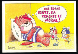 CPSM 10.5 X 15 Illustrateur Barberousse "Une Bonne Bouffe, ça Remonte Le Moral!" Chat Sieste Après Repas Souris En Pleur - Barberousse