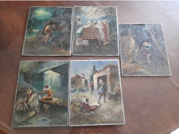 Lot De 5 Tableaux De Georges Bergère - Acrylic Resins