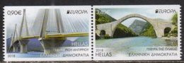 GREECE, 2018, MNH, CASTLES, EUROPA 2018, BRIDGES, MOUNTAINS,  2v IMPERFORATE Ex. BOOKLET - 2018