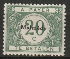  Belgie 1920 BZ83 Bezetting Malmédy Strafport 20ct MH* Ongestempeld Met Gom En Plakkertje - OC55/105 Eupen & Malmédy