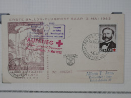 \+\ RED CROSS  ALLEMAGNE  SAAR  BELLE CARTE + 1953 ERTZE BALLON  CROIX ROUGE+ROTEN KREUZ +BELLE QUALITé+ - Luftpost