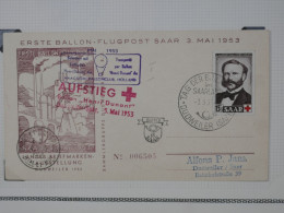 \+\ RED CROSS  ALLEMAGNE  SAAR  BELLE CARTE + 1953 ERTZE BALLON  CROIX ROUGE+ROTEN KREUZ +BELLE QUALITé+ - Airmail