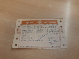 India Old / Vintage - INDIAN Railways / Train Ticket "NORT CENTRAL RAILWAY" As Per Scan - Monde