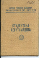 Student ID Card - University Of Skopje,Macedonia,1950 - Diploma & School Reports