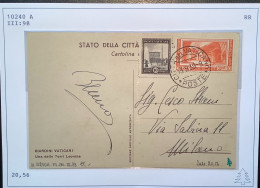 Sa.56 1938 10c CONGRESSO DI ARCHEOLOGIA CRISTIANA Cartolina 1939 (Vatican Vaticano Cover Lettera Archeology Archéologie - Cartas & Documentos