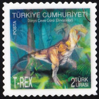 2012 Turkey World Environment Day: T-Rex Stamp (Ribbed Plastic Coated 3D Moving Picture, Self Adhesive) - Oddities On Stamps