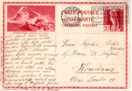 SUISSE / CARTE POSTALE DE 20cts ROUGE FONTAINE ILLUSTRATION BREGHAUS JUNGFRAUJOCH - Stamped Stationery
