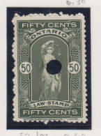 Canada Fiskale Zegel Cat. Van Dam(VD) Of Barefoot (F)  Provincie Ontario Law Stamp VD 27/B 72 - Fiscale Zegels