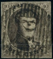 BELGIQUE - COB 3 - 10C BRUN NOIR PAPIER MINCE MEDAILLON MARGE OBLITERE - 1849-1850 Medallions (3/5)