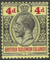 British Solomon Islands. 1914-23 KGV. 4d MH. Mult Crown CA W/M. Inscr Postage Revenue. SG 29 - British Solomon Islands (...-1978)