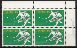 CANADA 1979 - Corner Bloc Of 4 - MNH - Field Hockey Sur Gazon Sobre Hierba Feldhockey Хоккей на траве - Vancouver - Hockey (Veld)