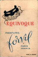 Carte Parfumée Equivoque Parfums Forvil à Paris Masque Mask 面具 Maschera マスク Dos Blanc En B.Etat - Profumeria Antica (fino Al 1960)