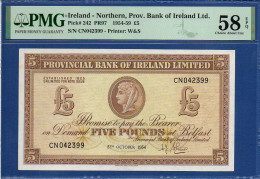 NORTHERN IRELAND - P.242 – 5 POUNDS 05.10.1954 AUNC / PMG58, S/n CN042399 Provincial Bank Of Ireland Limited - 5 Pond