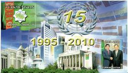 Turkmenistan 2010  . Neutrality 1995-2010 (UNO , Architecture, Presidents, Flag). S/S Of 2v: B, B  Michel # BL33(279-80) - Turkmenistan
