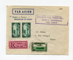 !!! SYRIE, 1ER VOL AERO POSTAL DAMAS - MARSEILLE VIA TUNIS, LETTRE RECO PAR AVION DE DAMAS POUR TUNIS DE 1938 - Briefe U. Dokumente