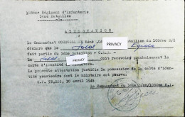 WW2 – 1945 Attestation - 108me Regiment D'Infanterie - Italiano - S2069 - Documents