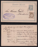 Norway Norwegen 1882 Uprated Stationery Postcard PORSGRUND X MARSTALL - Briefe U. Dokumente