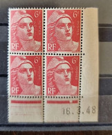 FRANCE Coin Daté Yvert N°721 (rouge) 16/03/1948. Neuf Sans Charniere. MNH - 1940-1949