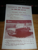 Flyer Publicité Pub Micro Mini Voiture Voiturette Mochet Type CM 125 Grand Luxe Puteaux TB ( Ancien Plis Central ) - Voitures