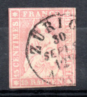 SUISSE / HELVETIA N° 28b FIL DE SOIE VERT - Usados