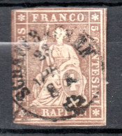 SUISSE / HELVETIA N° 26b FIL DE SOIE NOIR - Usados