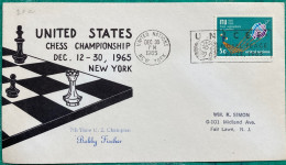 UNITED NATION-USA 1965,ILLUSTRATED COVER, USA CHESS CHAMPIONSHIP, NEW YORK, BOBBY FISHER 7TH TIME CHAMPION,  SATELLITE S - Brieven En Documenten