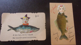 LOT DE 2 PETITES CARTES AVRIL CLOWN POISSON CHROMO - 1er Avril - Poisson D'avril