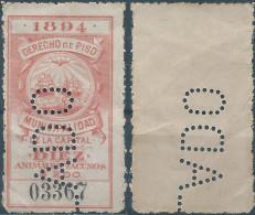 ARGENTINA,1894 Revenue Stamp Taxe Fiscal,RIGHT OF APARTMENT MUNICIPALITY OF CAPITAL TEN Animals Cattle(PERFIN) - Otros & Sin Clasificación