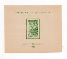 !!! MARTINIQUE : BLOC FEUILLET N° 1 EXPOSITION INTERNATIONALE - ARTS & TECHNIQUES 1937 NEUF ** - Blocs-feuillets