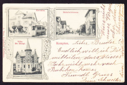 1903 Gelaufen AK Aus Kempten, 3 Bildrig. Bahnhofstrasse Mit Schönegg, Tram, Havanna Und Villa Dr Haegi - Egg