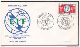 Madagascar - Michel N° 534 Oblitéré 17/05/1965 - FDC - Premier Jour - Centenaire Uit - Madagascar (1960-...)