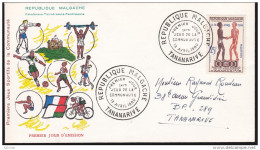 Madagascar - Michel N° 463 Oblitéré 13/04/1960 - FDC - Premier Jour - 1ers Jeux De La Communauté - Madagascar (1960-...)