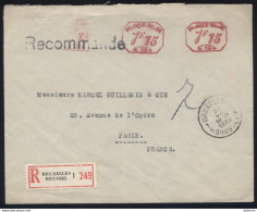 Belgique - Enveloppe Recommandée Bruxelles 1939 Pour Paris - Affranchissement à 3fr50 Double Frappe Du Cachet à 1fr75 - ...-1959