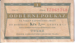 BILLETE DE CHECOSLOVAQUIA DE TUZEX 1 KCS DEL AÑO 1978  (BANKNOTE) - Checoslovaquia