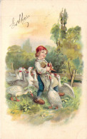 ENFANTS - Un Jeune Garçon Nourrit Des Oies - Carte Postale Ancienne - Sonstige & Ohne Zuordnung