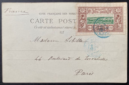 Cotes Des SOMALIS 1901 Carte De DJIBOUTI N°10 10c Brun Et Vert Oblitéré Dateur De DJIBOUTI Pour PARIS - Cartas & Documentos