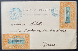 Carte De Djibouti "place De Harar " Avec N°28 X2 5c Sur 40c Orange MAI 1902 Oblit Dateur Bleu De DJIBOUTI Pour PARIS TTB - Lettres & Documents