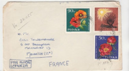 POLOGNE -LETTRE PAR AVION -N°1397+1399+1459 -Thématique: SOLEIL CALME+ FLEURS - Cartas & Documentos