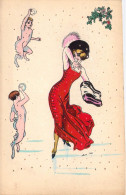 Illustrateur - Sager  - Femme En Rouge Et Ange Et Démon Mi Humain Mi Chien   - Carte Postale Ancienne - Sager, Xavier