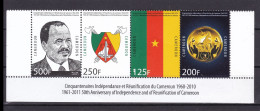 CAMEROON CAMEROUN 1010 MICHEL 1261 /4 PRESIDENT INDEPENDENCE INDEPENDANCE REUNIFICATION COAT OF ARMS FLAG GOLD - MNH - Cameroun (1960-...)