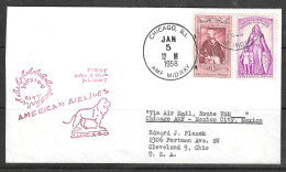 1958 UNITED STATES AMERICAN AIRLINES, RED CANCELLATION FIRST NON STOP FLIGHT CHICAGO AMF TO MEXICO CITY - 1941-60